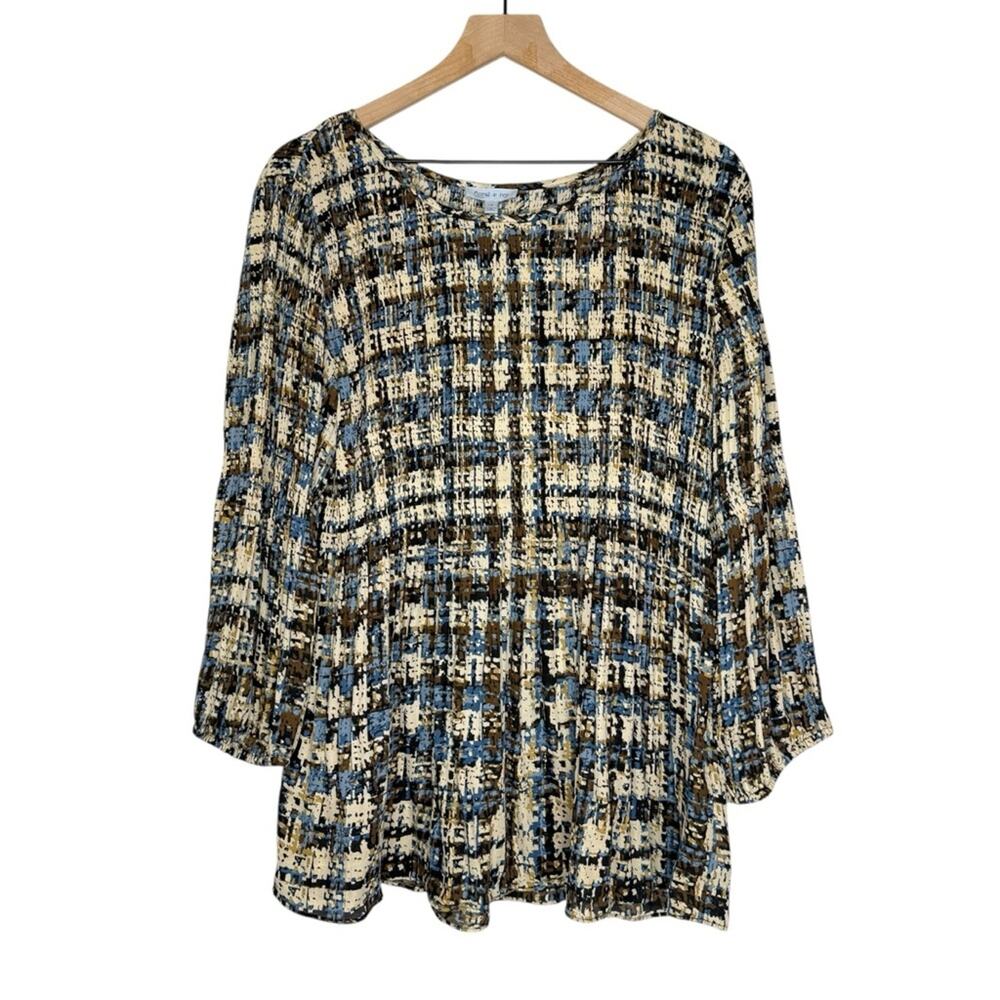 NWT Floral & Ivy smocked peasant blouse cream blue plus size 1X